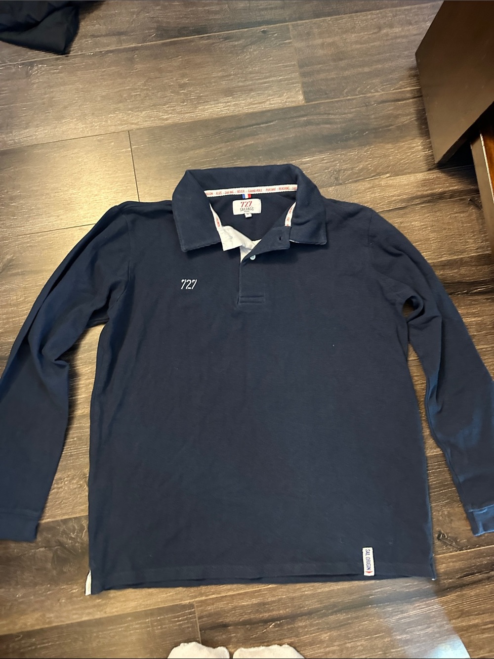 Long Sleeve Navy Polo Shirt with '727' Chest Detail